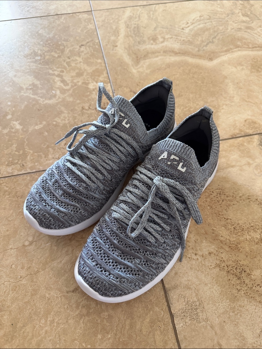 APL Knit Lace-Up Sneakers in Gray with White Sole